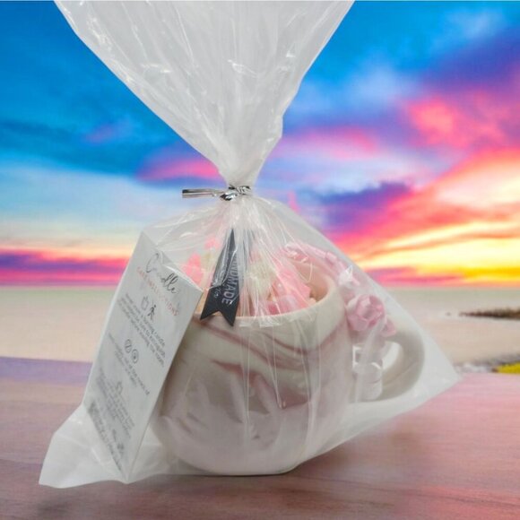 Handpoured Soy Wax Candle In Pink Marbled 12oz Ceramic Mug Air Freshening Scent - Picture 10 of 11
